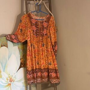 Floral Orange Bohemian Dress